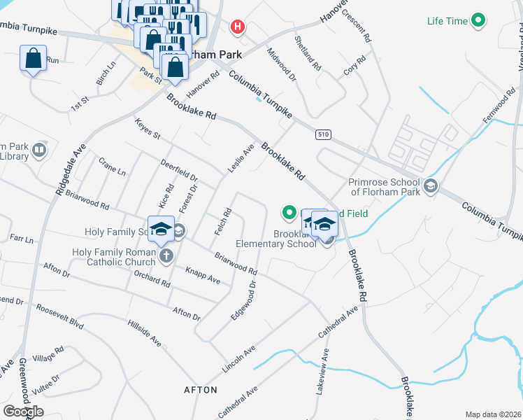 map of restaurants, bars, coffee shops, grocery stores, and more near 64 Edgewood Drive in Florham Park