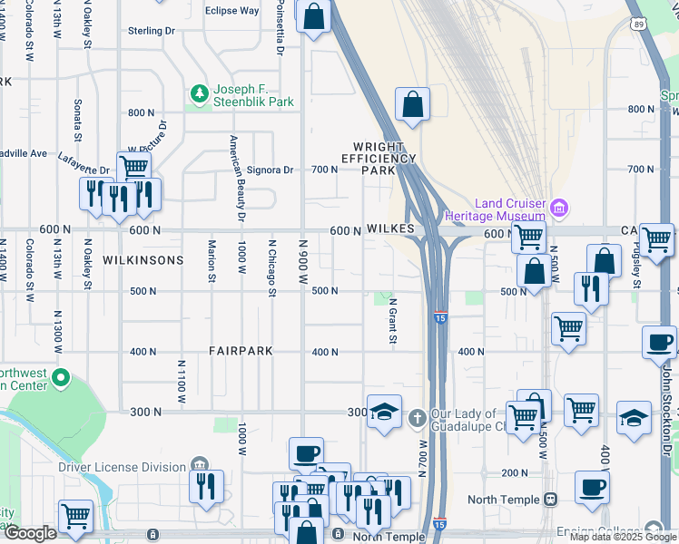 map of restaurants, bars, coffee shops, grocery stores, and more near 826 West 500 North in Salt Lake City