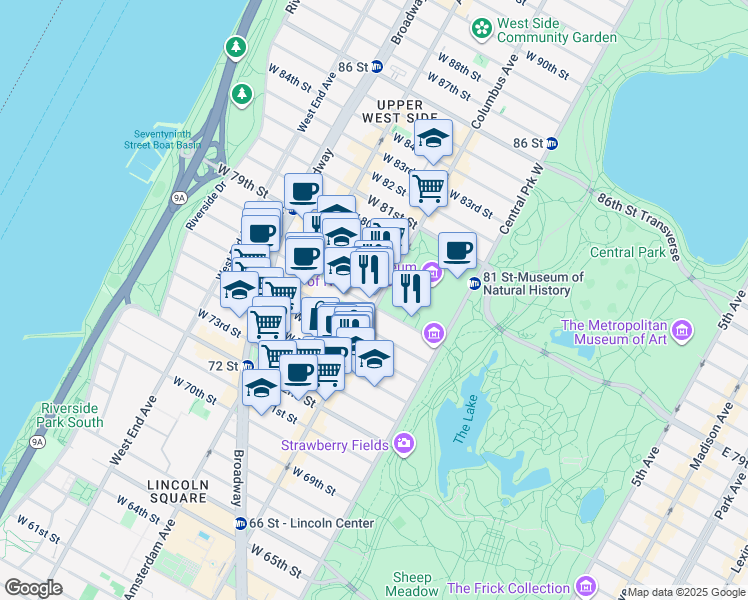 map of restaurants, bars, coffee shops, grocery stores, and more near in New York