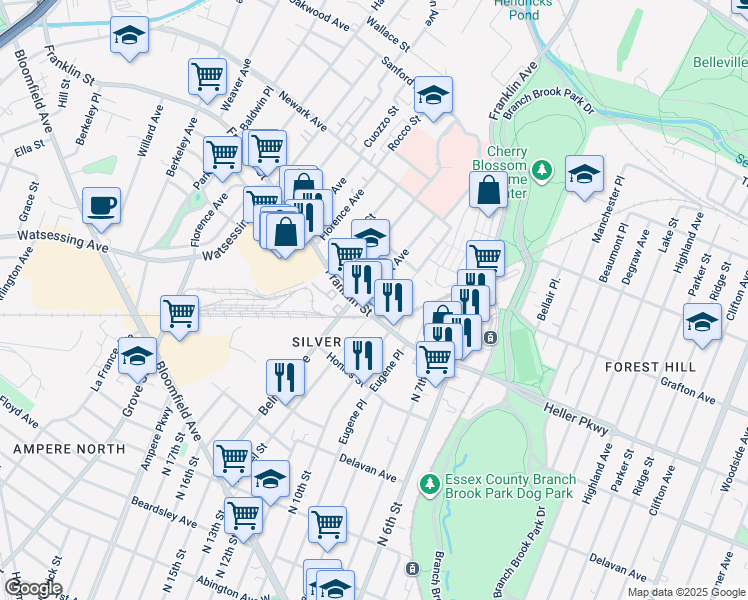map of restaurants, bars, coffee shops, grocery stores, and more near 9 Watchung Avenue in Belleville