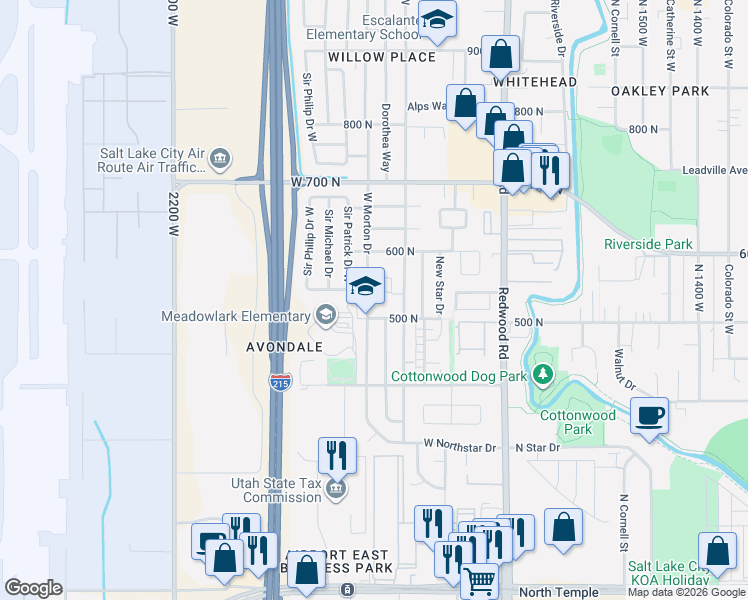 map of restaurants, bars, coffee shops, grocery stores, and more near 524 North Morton Drive in Salt Lake City