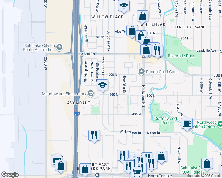 map of restaurants, bars, coffee shops, grocery stores, and more near 1860 West 500 North in Salt Lake City