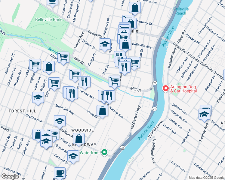 map of restaurants, bars, coffee shops, grocery stores, and more near 902 Broadway in Newark