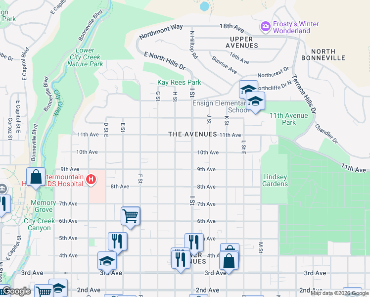 map of restaurants, bars, coffee shops, grocery stores, and more near 606 10th Avenue in Salt Lake City