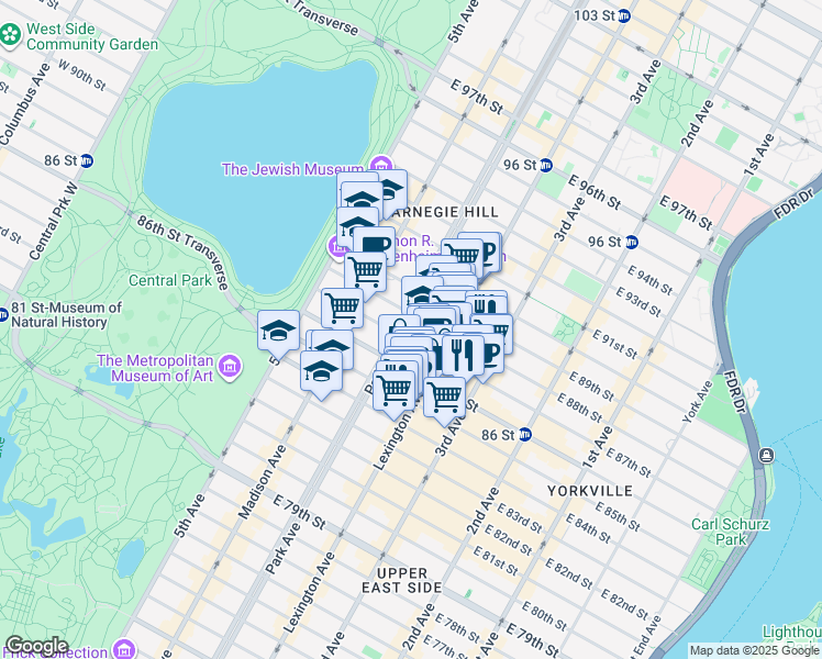 map of restaurants, bars, coffee shops, grocery stores, and more near in New York