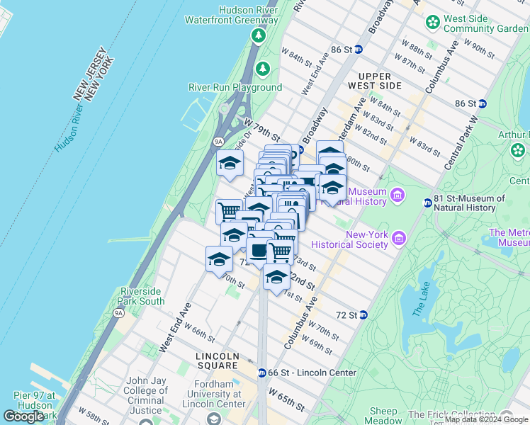 map of restaurants, bars, coffee shops, grocery stores, and more near in New York