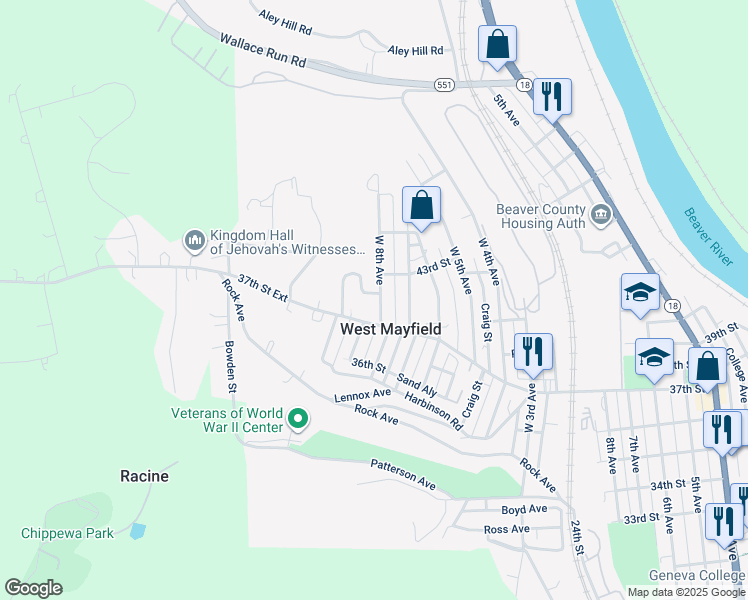 map of restaurants, bars, coffee shops, grocery stores, and more near in West Mayfield