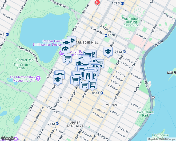 map of restaurants, bars, coffee shops, grocery stores, and more near in New York