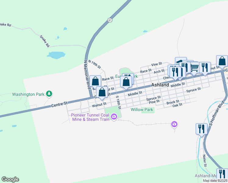 map of restaurants, bars, coffee shops, grocery stores, and more near 1813 Centre Street in Ashland