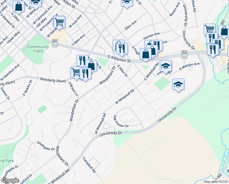 map of restaurants, bars, coffee shops, grocery stores, and more near 198 West Lytle Avenue in State College