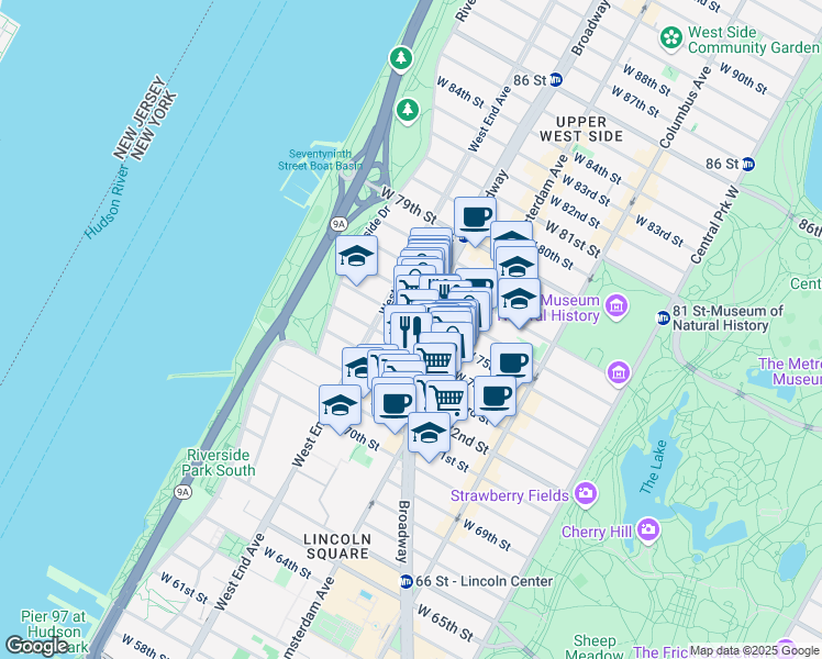 map of restaurants, bars, coffee shops, grocery stores, and more near in New York