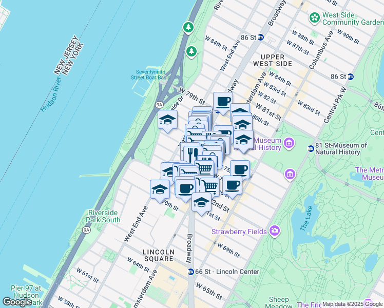 map of restaurants, bars, coffee shops, grocery stores, and more near in New York