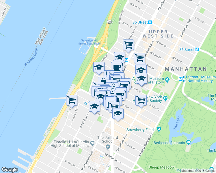 map of restaurants, bars, coffee shops, grocery stores, and more near in New York