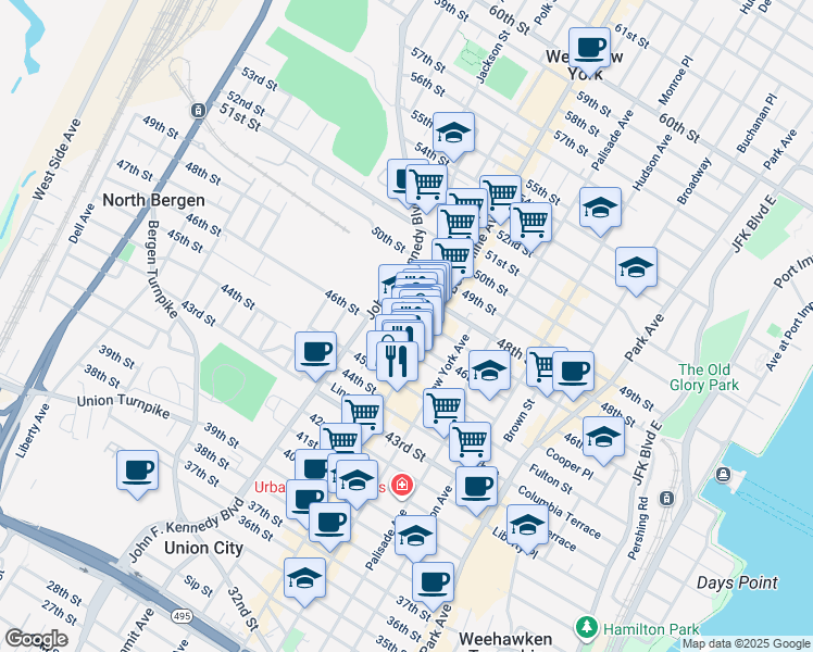 map of restaurants, bars, coffee shops, grocery stores, and more near 4522 Cottage Place in Union City