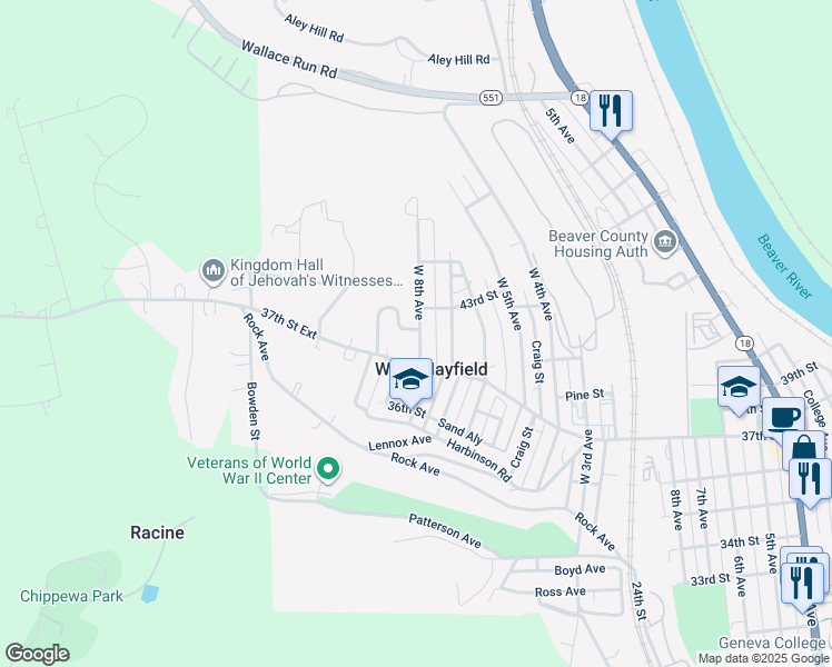 map of restaurants, bars, coffee shops, grocery stores, and more near in West Mayfield