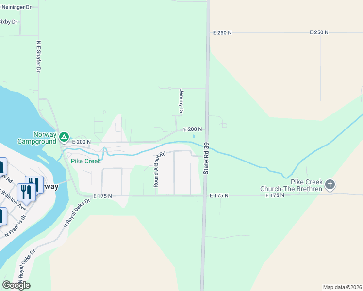 map of restaurants, bars, coffee shops, grocery stores, and more near 1301-2099 North Stuart Road in Monticello
