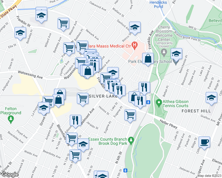 map of restaurants, bars, coffee shops, grocery stores, and more near 215 Belmont Avenue in Belleville