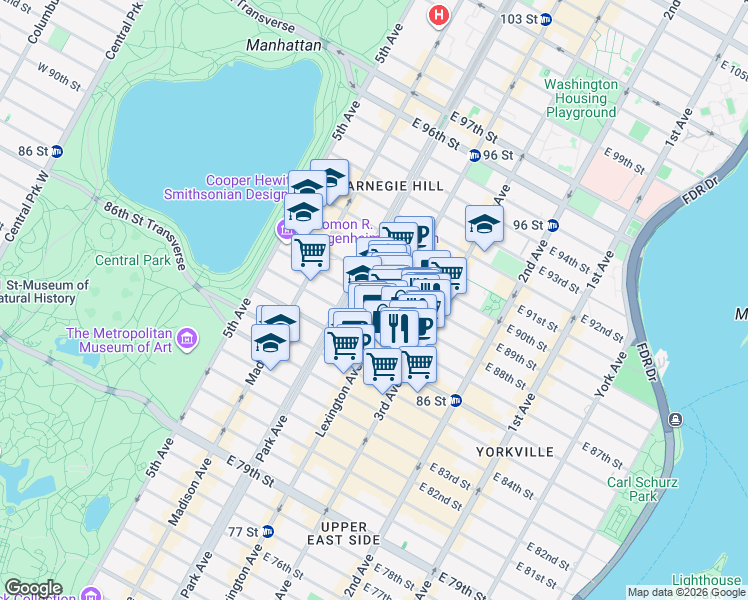 map of restaurants, bars, coffee shops, grocery stores, and more near in New York