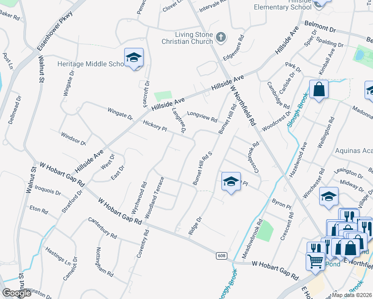 map of restaurants, bars, coffee shops, grocery stores, and more near 55 Hickory Place in Livingston