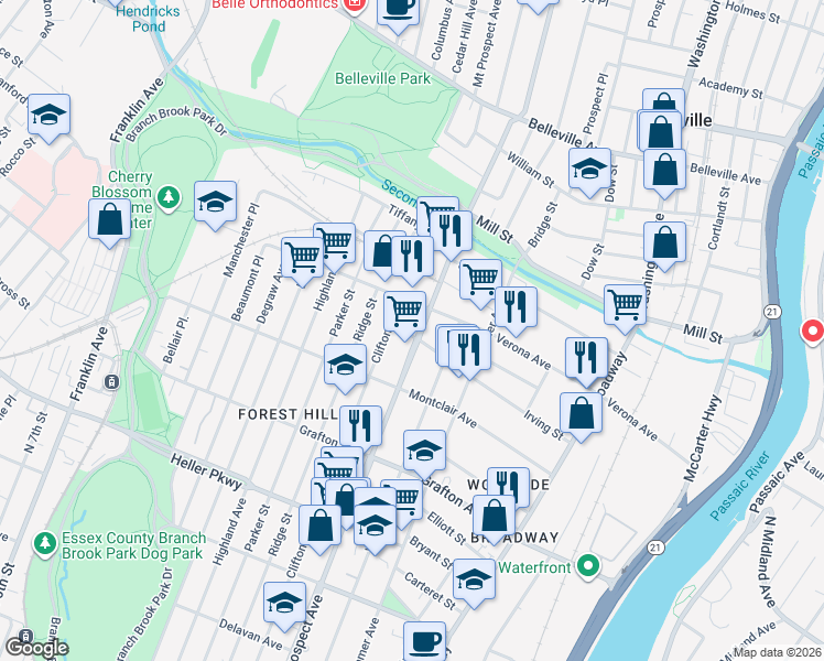 map of restaurants, bars, coffee shops, grocery stores, and more near 825 Mount Prospect Avenue in Newark