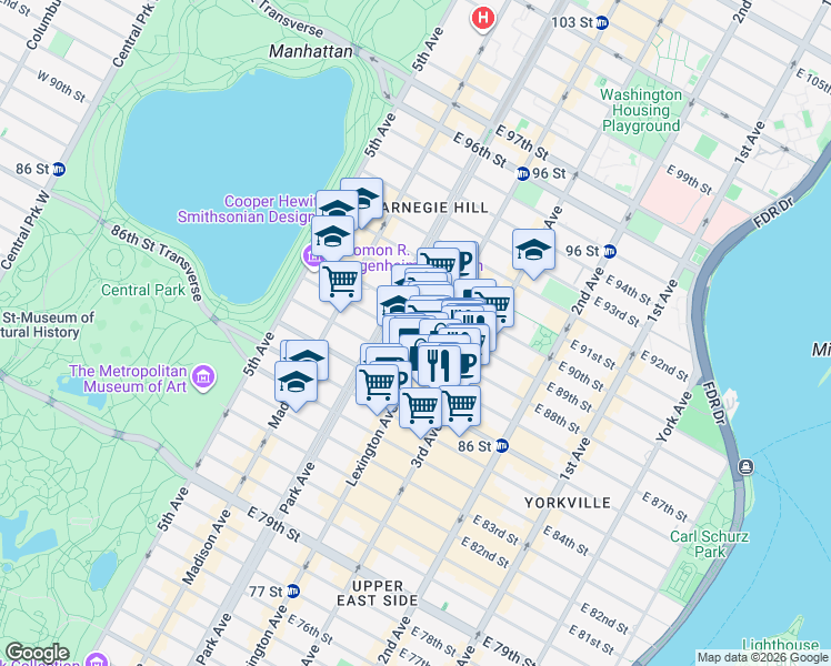 map of restaurants, bars, coffee shops, grocery stores, and more near in New York