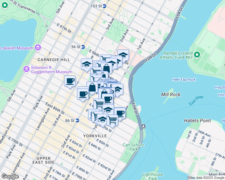 map of restaurants, bars, coffee shops, grocery stores, and more near in New York