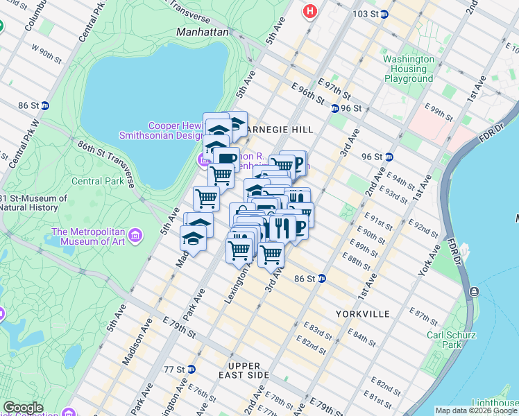 map of restaurants, bars, coffee shops, grocery stores, and more near in New York