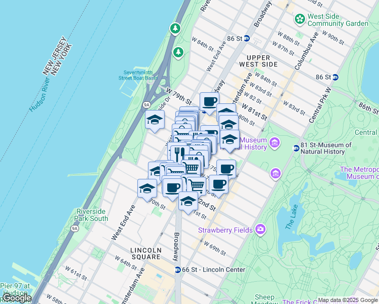 map of restaurants, bars, coffee shops, grocery stores, and more near in New York