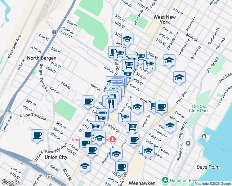 map of restaurants, bars, coffee shops, grocery stores, and more near 4522 Cottage Place in Union City
