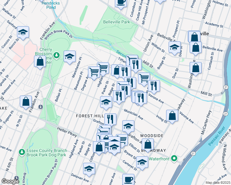 map of restaurants, bars, coffee shops, grocery stores, and more near 863 Clifton Avenue in Newark