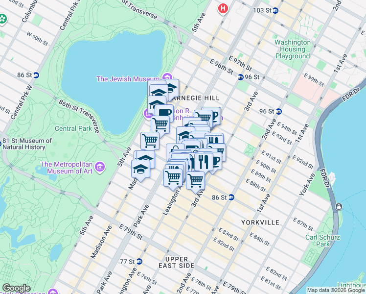 map of restaurants, bars, coffee shops, grocery stores, and more near in New York