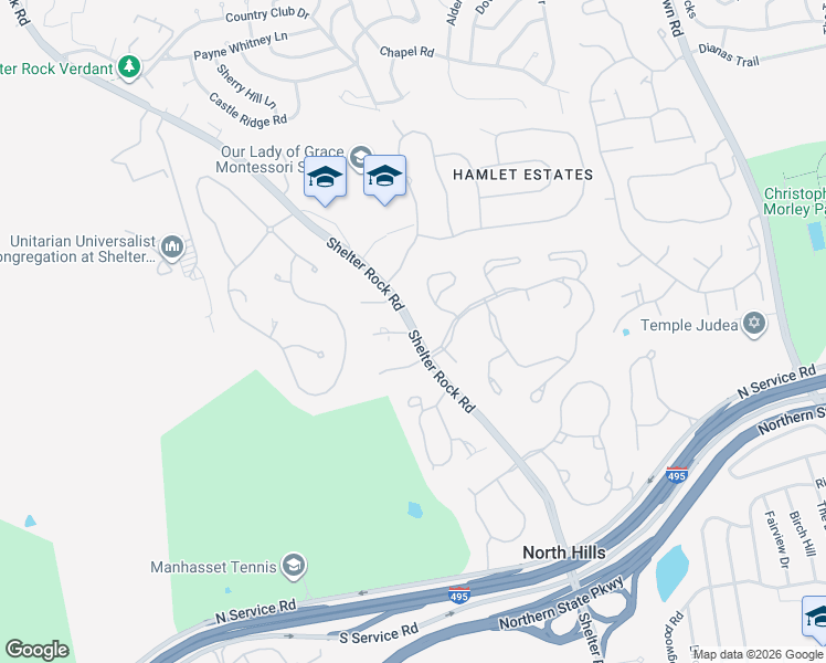 map of restaurants, bars, coffee shops, grocery stores, and more near Shelter Rock Road in Nassau County