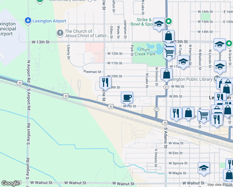 map of restaurants, bars, coffee shops, grocery stores, and more near 943 West 9th Street in Lexington