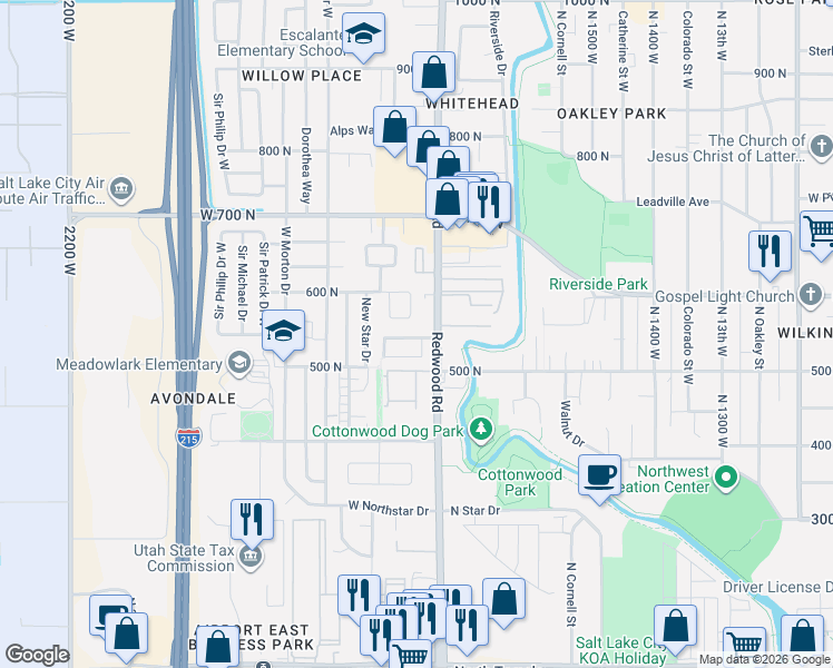 map of restaurants, bars, coffee shops, grocery stores, and more near 564 Sri Anthony Circle West in Salt Lake City