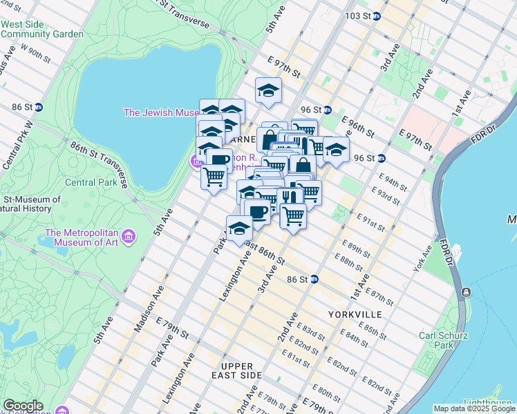 map of restaurants, bars, coffee shops, grocery stores, and more near in New York