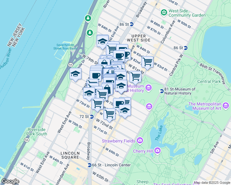 map of restaurants, bars, coffee shops, grocery stores, and more near in New York