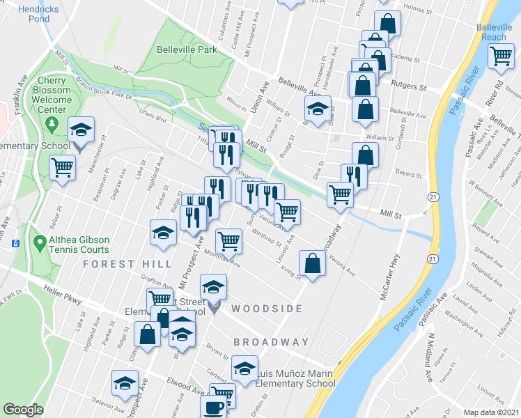 map of restaurants, bars, coffee shops, grocery stores, and more near 856-858 Summer Avenue in Newark