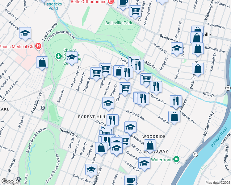 map of restaurants, bars, coffee shops, grocery stores, and more near 825 Ridge Street in Newark