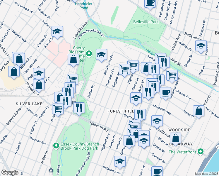 map of restaurants, bars, coffee shops, grocery stores, and more near 872-874 Degraw Avenue in Newark