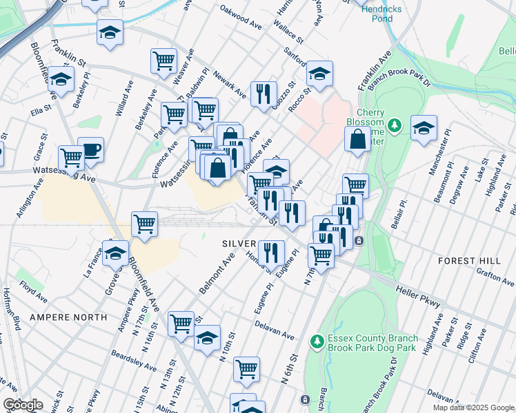 map of restaurants, bars, coffee shops, grocery stores, and more near 19 Magnolia Street in Belleville