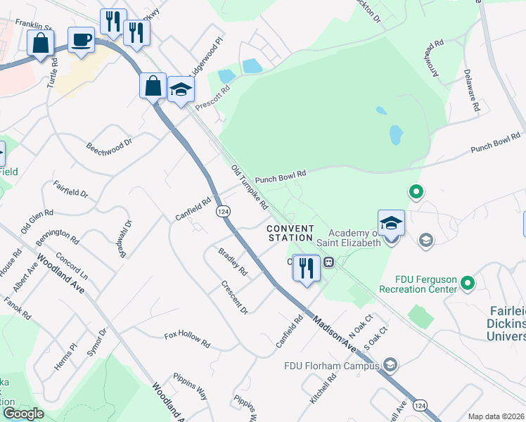 map of restaurants, bars, coffee shops, grocery stores, and more near 8 Howland Terrace in Morristown