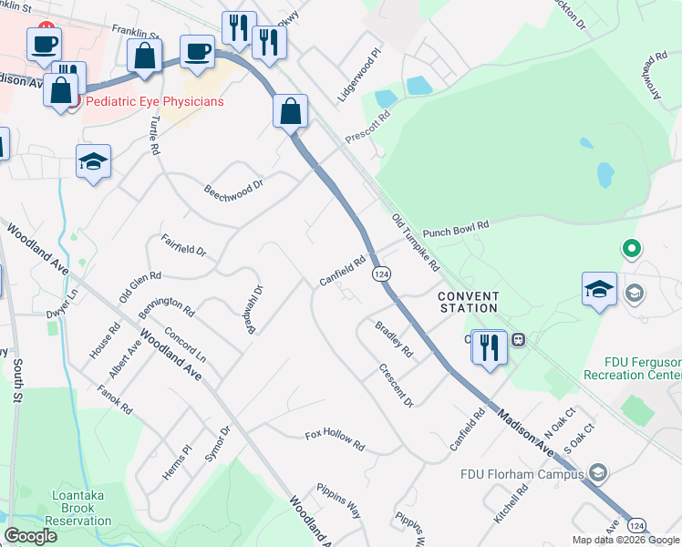 map of restaurants, bars, coffee shops, grocery stores, and more near 305 Madison Avenue in Morristown