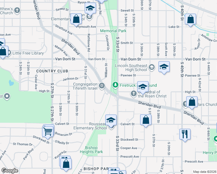 map of restaurants, bars, coffee shops, grocery stores, and more near 3020 William Street in Lincoln