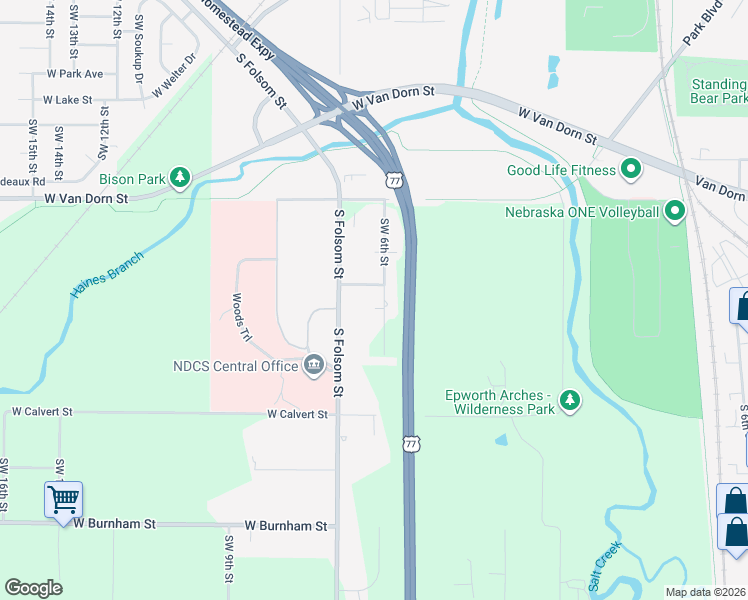 map of restaurants, bars, coffee shops, grocery stores, and more near 600 West High Street in Lincoln