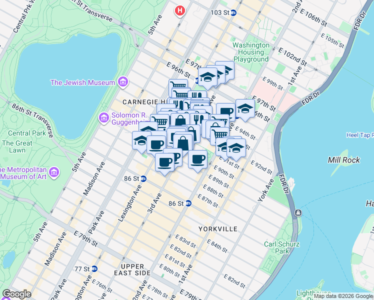 map of restaurants, bars, coffee shops, grocery stores, and more near in New York