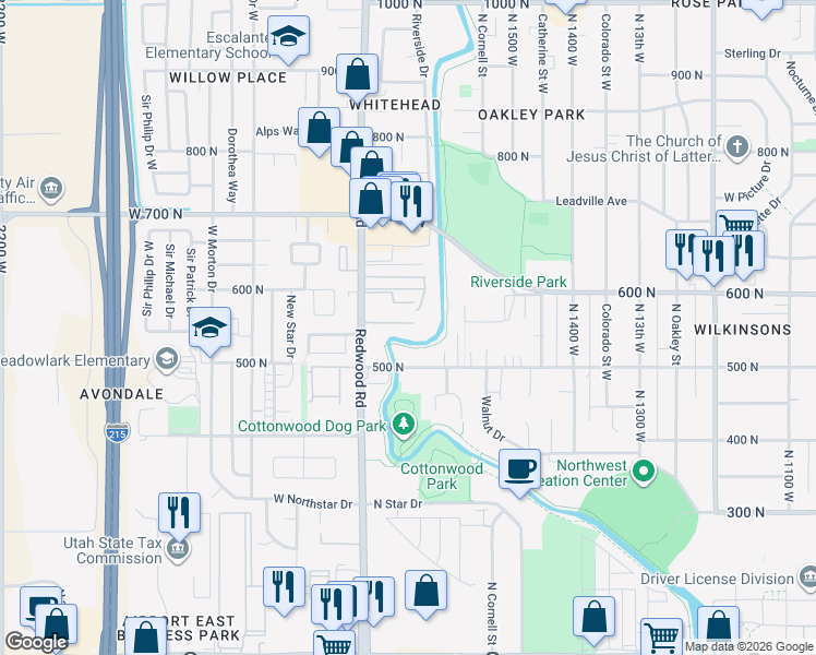 map of restaurants, bars, coffee shops, grocery stores, and more near 594 North Redwood Road in Salt Lake City