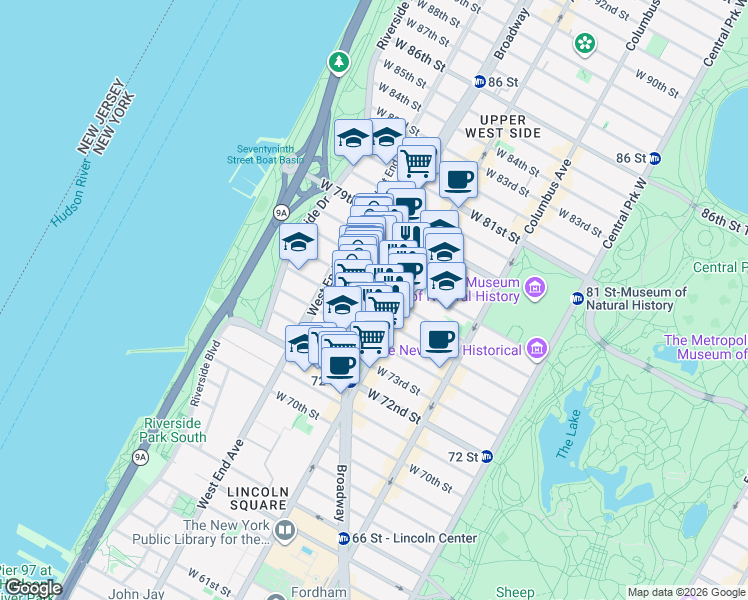 map of restaurants, bars, coffee shops, grocery stores, and more near in New York