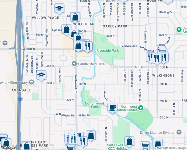 map of restaurants, bars, coffee shops, grocery stores, and more near 578 Riverside Drive in Salt Lake City