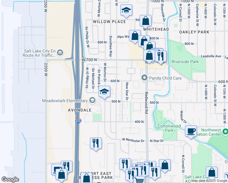 map of restaurants, bars, coffee shops, grocery stores, and more near 576 Star Crest Drive West in Salt Lake City