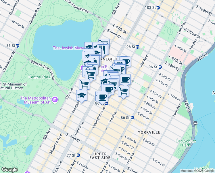 map of restaurants, bars, coffee shops, grocery stores, and more near in New York